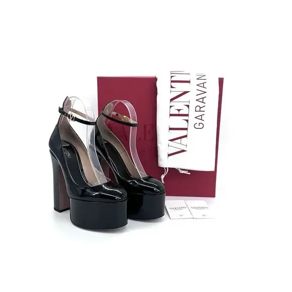 NIB Valentino Garavani EU 36.5 US 6.5 Tan-Go Platform Pumps Black Patent Leather - Picture 2 of 15